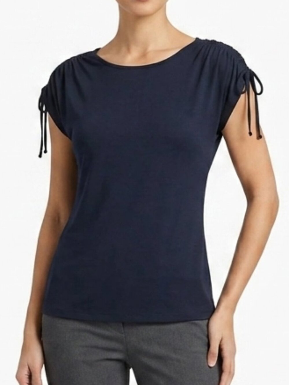 Tahari Drawstring Shoulder Short Sleeve Tee NEW- Sz. Sm